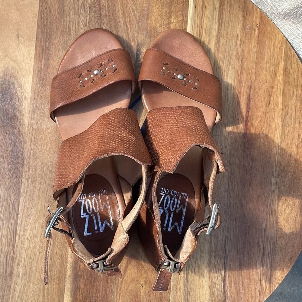 Miz Mooz Women’s Caribe Leather Cutout Sandals Brandy/Brown/Tan Size 38